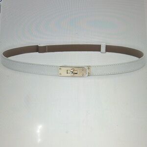 Elegant White Leather Belt with Gold Buckle